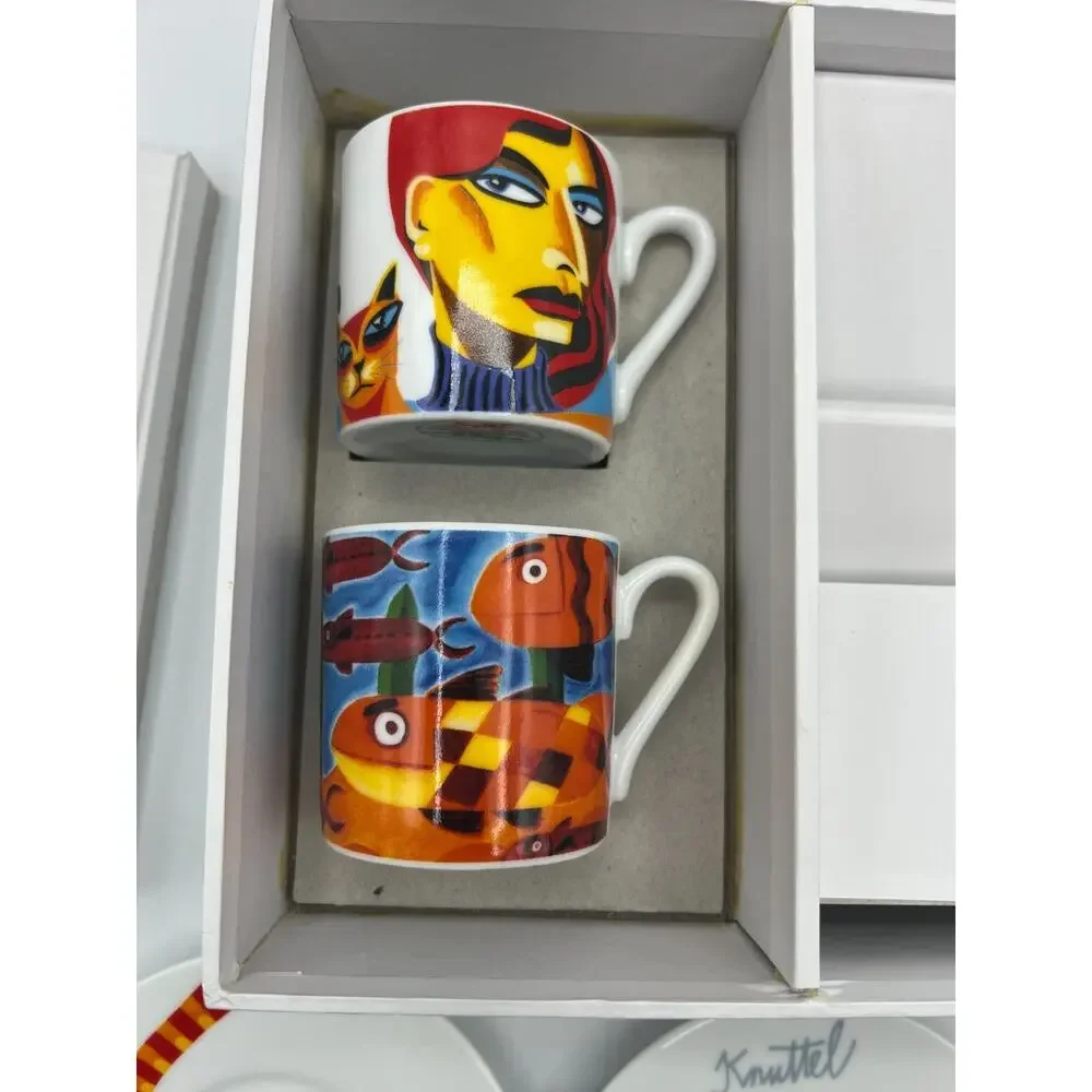 Knuttel Tipperary Crystal Cafe Collection Espresso Cups Saucers Set 2 NEW